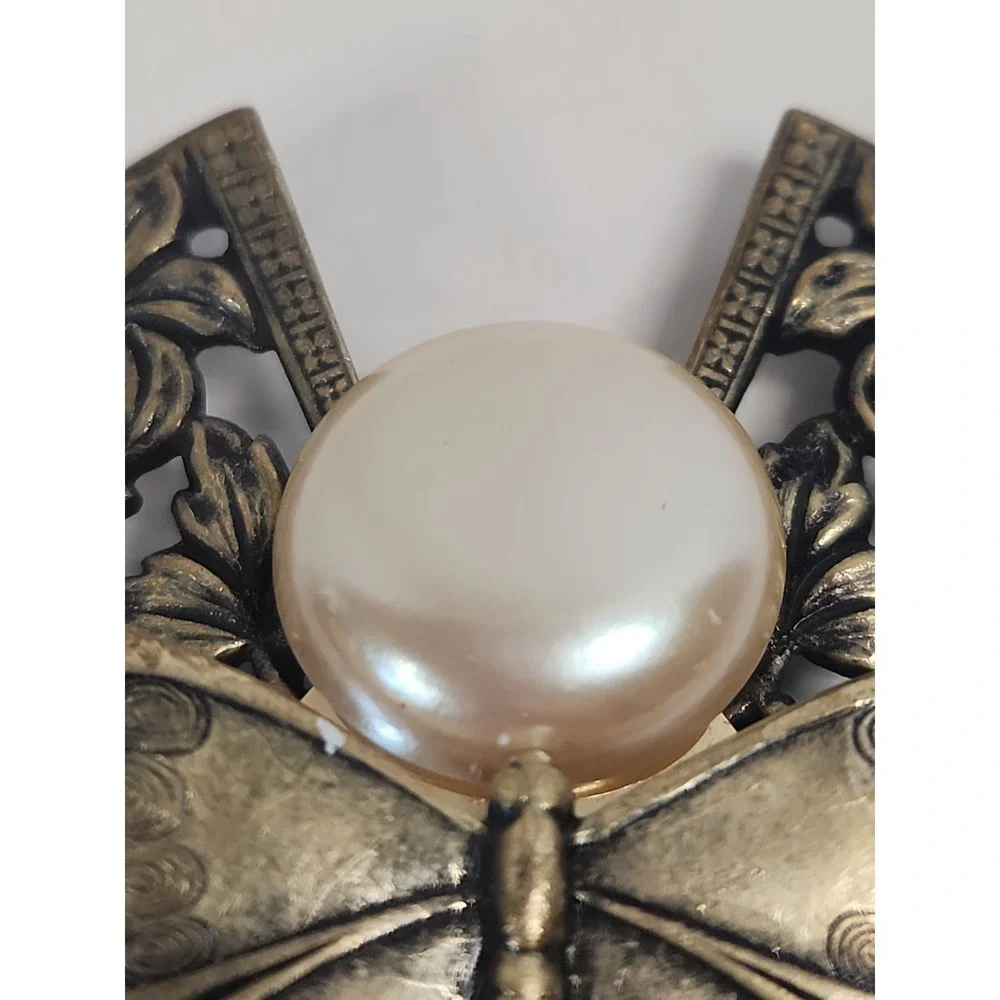 Vtg 90s Jane Davis 1996 AOL Angel Brooch Pin Faux Pearl Butterfly Filigree 2.75